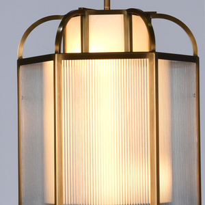 Modern Brass Ribbed Glass Pendant <b>Light</b> Luxury Lantern Chandelier for <b>Dining</b> Room lamp Hotel OEM ODM Custom Factory - Product Image 6