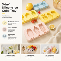 Moule à glaces en silicone alimentaire sans BPA à 3 compartiments, écologique et réutilisable, avec couvercles et bâtonnets à motif de fruits de dessin animé