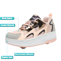 PONERAIT Chaussures à roulettes unisexes à 2 roues, roue avant amovible, tige en microfibre, clé de démontage double usage, pour tous les âges
