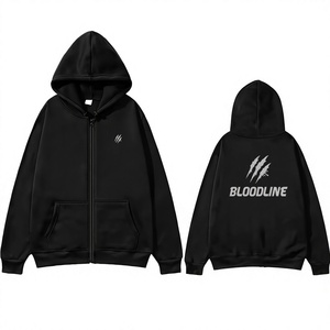 Sudadera con Capucha Negra Unisex Bloodline, Cierre de Cremallera, Corte Regular, Forro Polar, Informal, con Bolsillo Frontal, 100% Algodón, Estilo Hip Hop, Invierno - Product Image 1