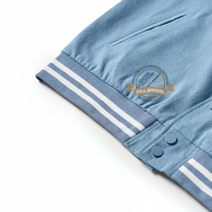 Veste universitaire unisexe bleu ciel en cuir/coton/laine de haute qualité pour l'hiver, col montant, vente en gros pour écoles et universités - Product Image 1