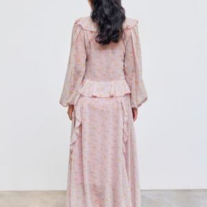 Robe à carreaux multicouche décontractée pour femme avec col carré et bord feuille de Lotus longue longueur - Product Image 6