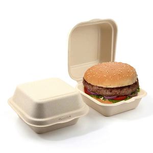 Envase de comida desechable personalizado con logotipo, tipo clamshell, de pulpa de bambú para llevar. - Product Image 1