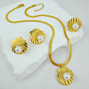 Juego de <span class=keywords><strong>Joyería</strong></span> de Tres Piezas con Perlas de Imitación Clásicas y Elegantes para Aniversario, Boda, Fiesta en la Playa (Titanio) - Product Image 1