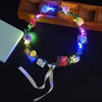 Bando karangan bunga menyala LED, aksesori kepala pesta menyala dalam gelap 1 buah