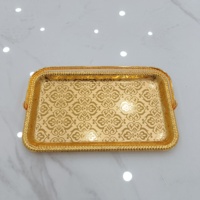 Grand plateau de service rectangle en miroir doré, plateau de table arabe moyen-orient, ensemble de plateaux marocains avec poignée en métal
