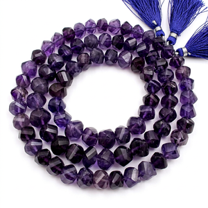 Perles de Briolette torsadées en Améthyste Naturelle Africaine de 9 à 10 mm, Couleur Violette, Fils de 10 Pouces de Longueur, Vendus par Fil - Product Image 1