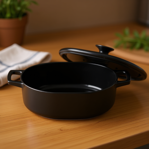 Plat à gratin Nori avec couvercle, 3,5 litres, ovale, en céramique noire, pour utilisation au four - Product Image 3