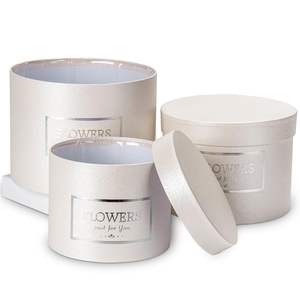 Kapaklı 3 beyaz yuvalama hediye kutusu seti yuvarlak sert mat kaplama çeşitli boyutlarda çiçek kutuları ve hediyeler için - Product Image 1