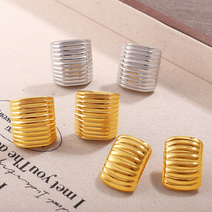 Pendientes de Botón de Acero Inoxidable Chapados en Oro, Forma Rectangular Geométrica, Joyería de Moda para Mujer, Uso Diario - Product Image 3