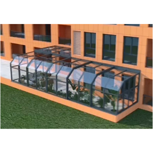 8x12ft Modern açık ev hareketli galvanizli çelik Sunroom eğimli çatı çerçevesiz cam bölme duvar su geçirmez alüminyum - Product Image 4