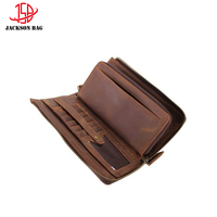 Dompet Kulit Pria Jiesheng Multi-Kartu Berkualitas Tinggi, Tas Kulit Asli Crazy Horse dengan Tempat Kartu Kredit