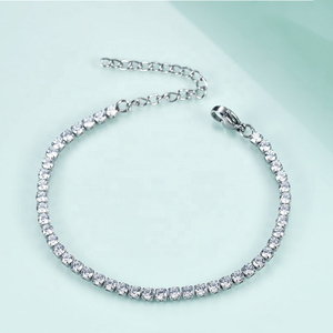 Commercio all'ingrosso di alta qualità in acciaio inox 3mm di larghezza lucido Cubic Zirconia bracciale cubetti di ghiaccio Set diamante regolabile catena <span class=keywords><strong>reggiseno</strong></span> <span class=keywords><strong>da</strong></span> Tennis - Product Image 6