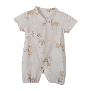 Combinaisons écologiques personnalisées 100% coton pur à <span class=keywords><strong>manches</strong></span> <span class=keywords><strong>courtes</strong></span> avec boutons latéraux <span class=keywords><strong>croisés</strong></span> pour bébés garçons et filles pour dormir - Product Image 5