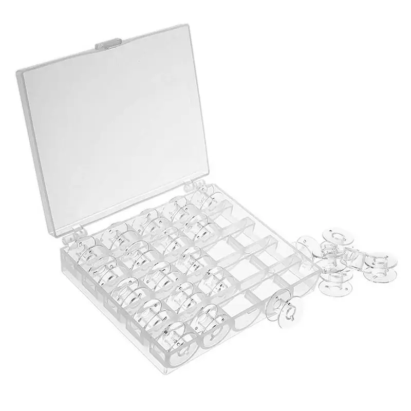 25 PCS Plastic Sewing Machine Bobbins with Case