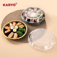 KARYO 201 Emballage de taille personnalisée Plateau de fête à emporter Disposaple Boîte alimentaire ronde en plastique Plateaux à sushi avec couvercle transparent