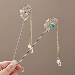 Horquillas para el cabello para mujer, estilo antiguo, vintage, con diseño de flor y en forma de abanico, horquilla de aleación con borlas de estilo chino nuevo y movimiento ondulante - Product Image 3