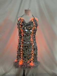 Robe de festival LED pour femmes, costume à paillettes scintillantes avec lumières changeantes de couleur, <span class=keywords><strong>tenue</strong></span> de fête lumineuse pour Burning Man, EDM - Product Image 5