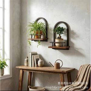 Wooden <b>Wall</b> <b>Mounted</b> <b>Shelf</b> With Iron Frame For Living Room Plant Display And Storage - Product Image 2