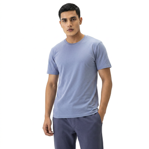 T-shirt d'été pour homme en coton 100% basique et simple, manches courtes, motif uni, teinture unie, séchage rapide, t-shirt surdimensionné - Product Image 1