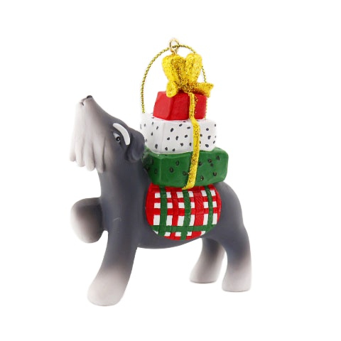 Рождественские украшения, подарок, мультфильм «сделай сам», смола, счастливая серая собака с подарочной коробкой, статуя животного, подвесное украшение на рождественскую елку