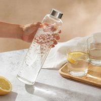 Bouteille d'eau en verre borosilicate personnalisée ultra-claire, bouteille d'eau portable pour la salle de sport avec couvercle en acier inoxydable et logo personnalisé
