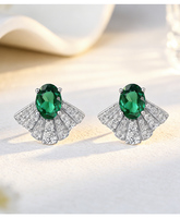 Boucles d'oreilles clous Moyu Jewelry en argent 925, émeraude de laboratoire en forme d'éventail, zircone cubique taille ovale pour femme