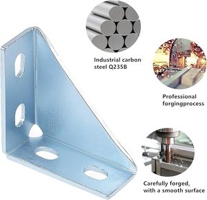 HENENG Industrial – Lot de 4 supports à angle droit renforcés à 90 degrés pour profilé en U de 1-5/8 po, en acier robuste à 4 trous, 5 mm - Product Image 4