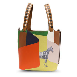 Mới Chắp Vá Da Màu Khối 22Cm Đầu Ngựa Sơn Giỏ Cổ Điển Kiệt Tác Màu Sắc Phong Phú Tone - Product Image 2