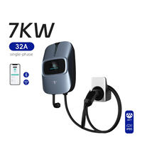 Cargador de Vehículos Eléctricos Universal Tipo 2 de 7kW Monofásico de Pared con Luz LED, RFID, Arranque Automático, IP65, 1 Año de Garantía, Cargador Inteligente para el Hogar, 5M
