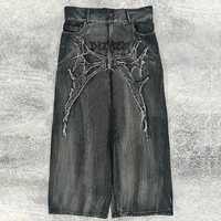 Nouvelle tendance Baggy personnaliser la conception jambe large jean hommes en détresse couture Patch broderie fermeture éclair hors jean pantalon