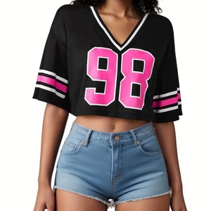 Seragam Sepak Bola Amerika Musim Panas Berkualitas Tinggi Ukuran S M L XL Bahan Bernapas dengan Cetakan Sublimasi Kaos Wanita Lengan Pendek - Product Image 4
