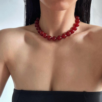Collier de cornaline rouge noué à la main à la mode, collier de bijoux de déclaration de pierres précieuses perlées naturelles de 14mm