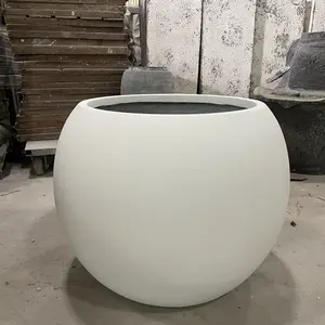 Contemporary Round Fiberglass Pot Modern Luxury Plant Pot For Hotel Garden Hand Carved Ball Shape Large Plant Pot