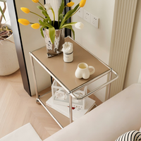 Table d'appoint mobile en métal pour canapé, table basse avec plateau en verre ou en acier, table de chevet, meuble de rangement pour salon et chambre à coucher