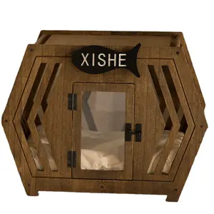 Wooden rustic pet dog cage cage box kennel interior modern dog house crates with mats