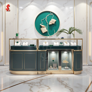 Table de présentation de bijoux en or incurvée haut de gamme, <span class=keywords><strong>vitrine</strong></span> de boutique moderne en verre rond de luxe pour magasin de bijoux - Product Image 2