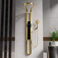 Système de douche thermostatique haut de gamme avec affichage numérique, grand ensemble de douche en laiton nickel brossé, design moderne en céramique, fixation murale
