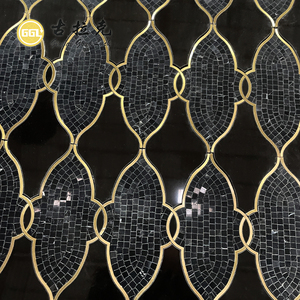Diseño clásico Nero Marquina Mármol Mezcla Líneas de latón Azulejos de mosaico para decoración de interiores - Product Image 5