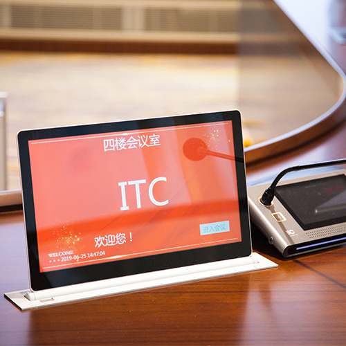 Безбумажный моторизованный ультратонкий выдвижной экран HD, аудиосистема для офиса, вертикальный ЖК-монитор со скрытым столом и микрофоном