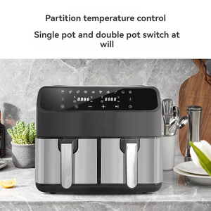 <span class=keywords><strong>Friteuse</strong></span> à air <span class=keywords><strong>double</strong></span>-pot, grande capacité 8L <span class=keywords><strong>double</strong></span> chambre électrique multi-fonctionnelle <span class=keywords><strong>double</strong></span>-seau ménage en acier inoxydable - Product Image 3