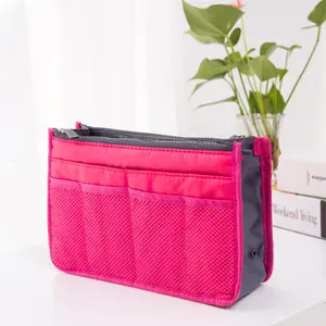 Hot Selling High Quality Nylon Travel Insert Organizer Hand Purse Toiletry Travel Makeup Bag With Brush Compartment