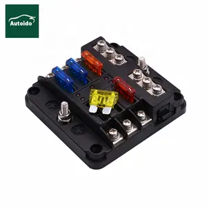 6-Way Fuse Box Blade Fuse Block Holder Screw Nut Terminal W/Negative Bus 5A 10A 15A 20A Free Fuses LED Indicator Waterpoof Cover