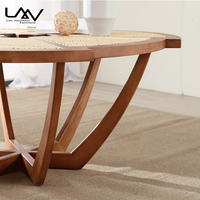 Table basse ronde en bois massif nordique, table basse en bois de rotin tissé moderne pour salon, meubles