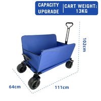 Chariot de camping pliable à quatre roues avec poignée réglable, porte-gobelets et rangement supplémentaire pour jardinage, activités de plein air, pêche et courses