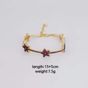 Pulsera de cadena de esclavo de estrellas de cristal de <span class=keywords><strong>Zirconia</strong></span> para mujer dedo mano chapado en oro estrellas encanto delicado CZ pulsera - Product Image 6