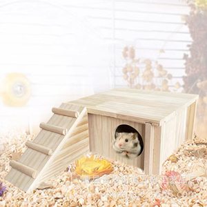 บ้านแฮมสเตอร์ไม้พร้อมบันได วิลล่าสีธรรมชาติ ปรับแต่งได้สำหรับแฮมสเตอร์ เฟอร์นิเจอร์บ้านสัตว์เลี้ยง - Product Image 1