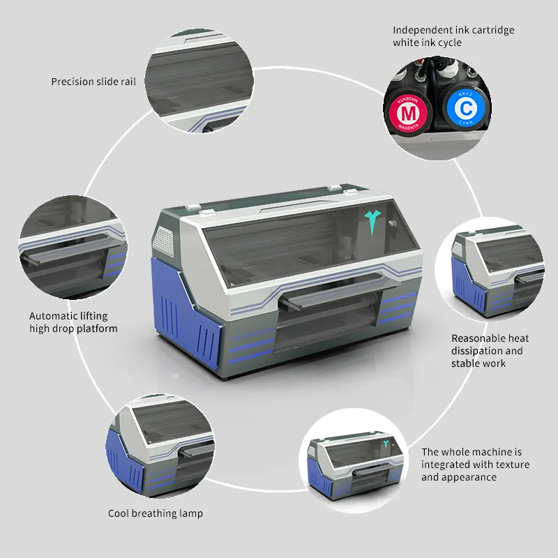 Mesin cetak Uv kaus tekstil kustom pakaian Printer anti-blu-ray DTG pencetak Digital ukuran A2 multifungsi untuk kaus