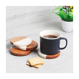 Posavasos de té de piedra Natural redondo personalizado, portavasos de madera de acacia de mármol blanco de bambú para Bar, alfombrillas y almohadillas de boda, Favor - Product Image 3