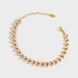Gioielli di Lusso all'Ingrosso, <span class=keywords><strong>Bracciale</strong></span> in Acciaio Inossidabile Placcato Oro con Perle Rotonde Incastonate e Design Triangolare per Donne - Product Image 5